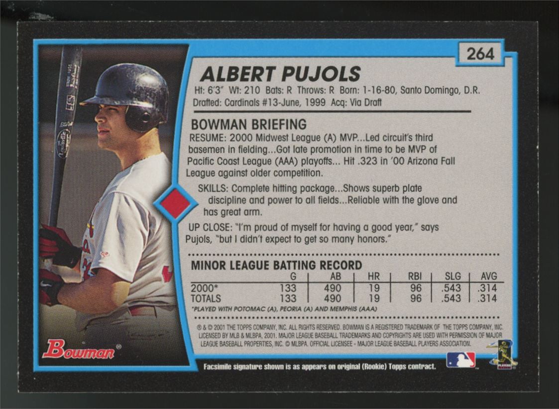2001 Bowman Albert Pujols RC #264 NM-MT