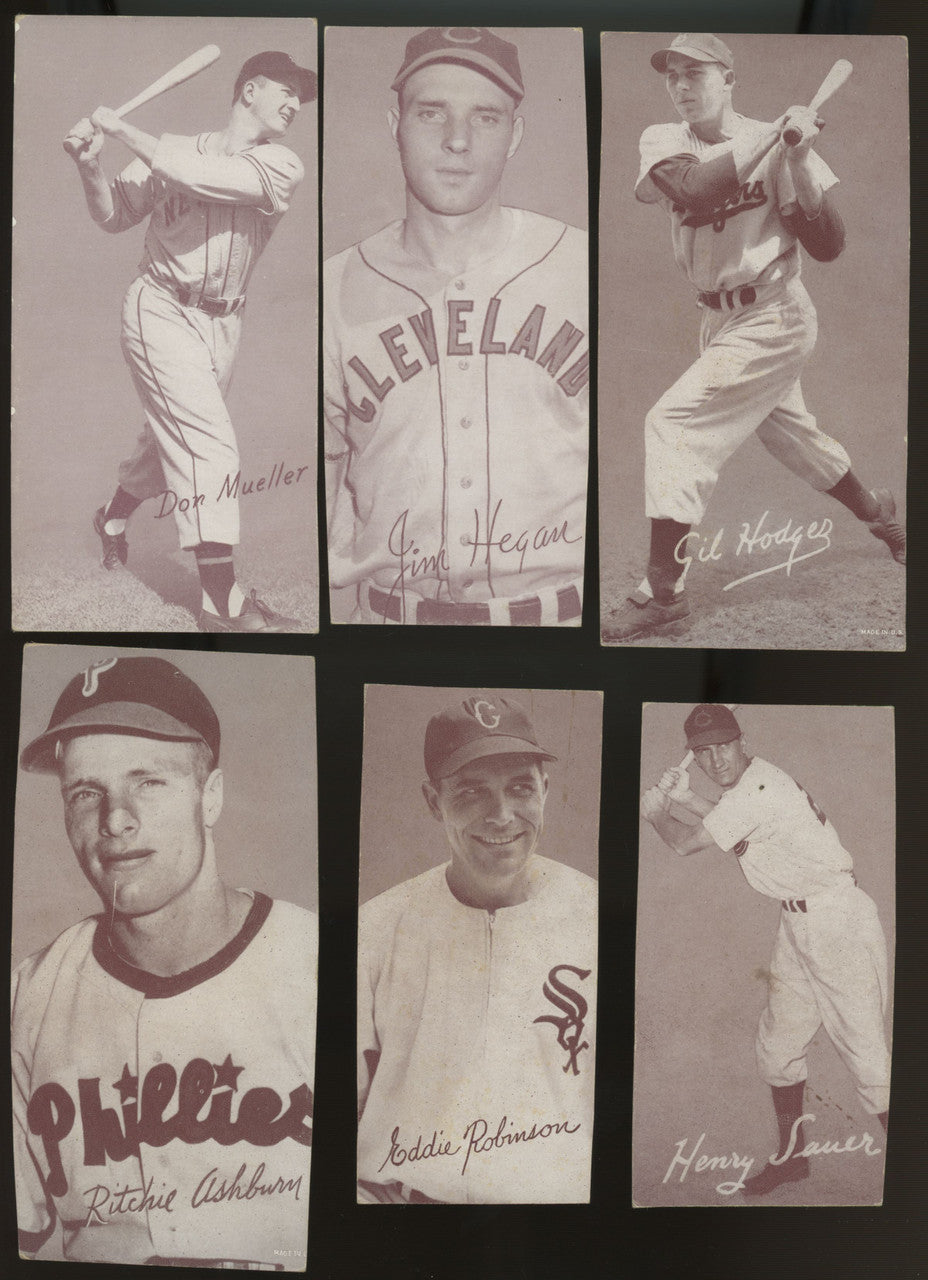 1947-66 Exhibits Baseball Lot of 39 (31 Trimmed) w/ HOFers Rizzuto Spahn Doby