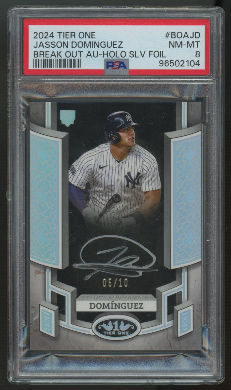 2024 Tier One Jasson Dominguez Break Out RC Auto Silver /10 #BOA-JD PSA 8