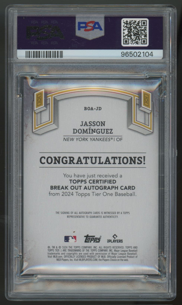 2024 Tier One Jasson Dominguez Break Out RC Auto Silver /10 #BOA-JD PSA 8