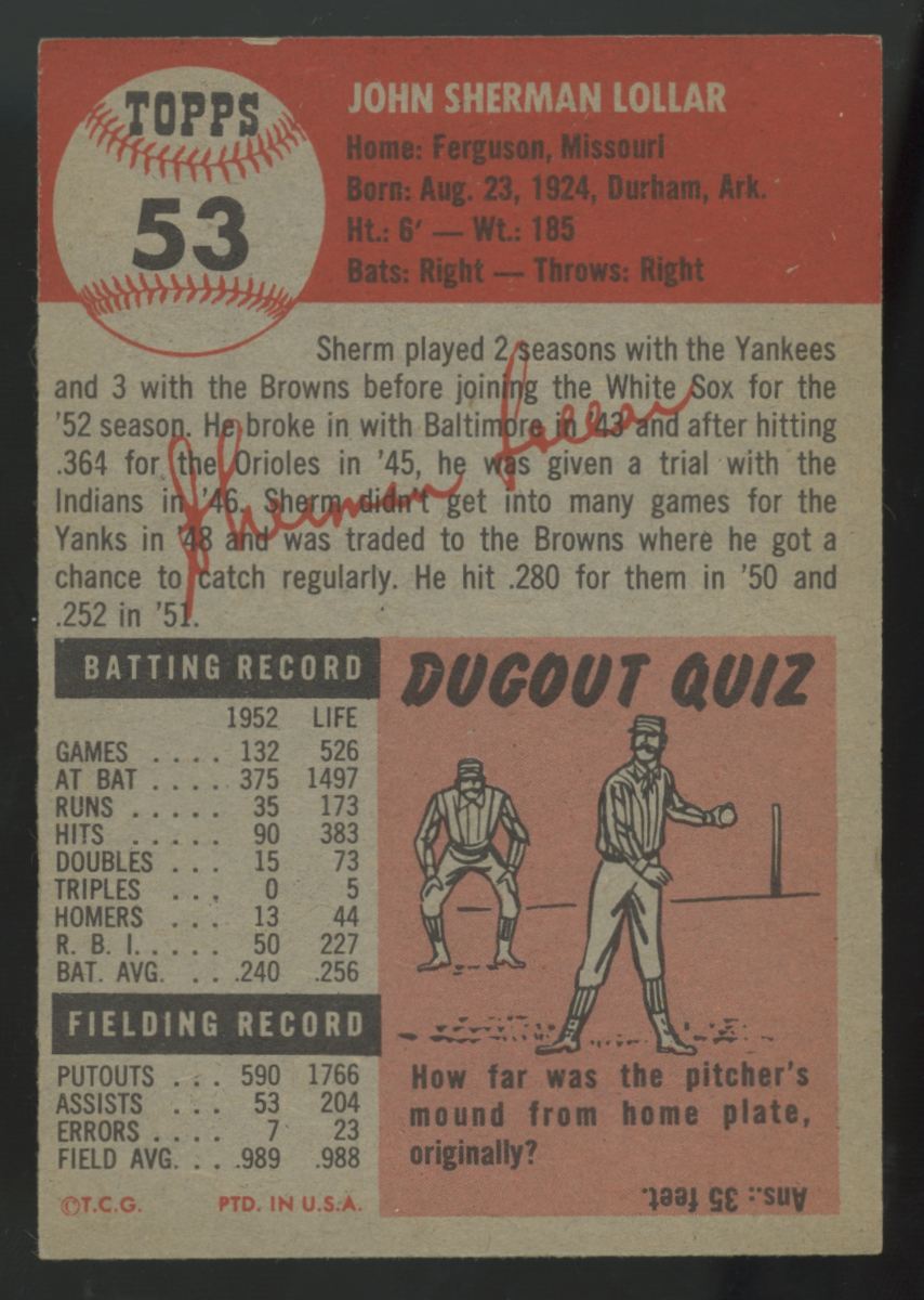 1953 Topps Sherman Lollar #53 EX/MT