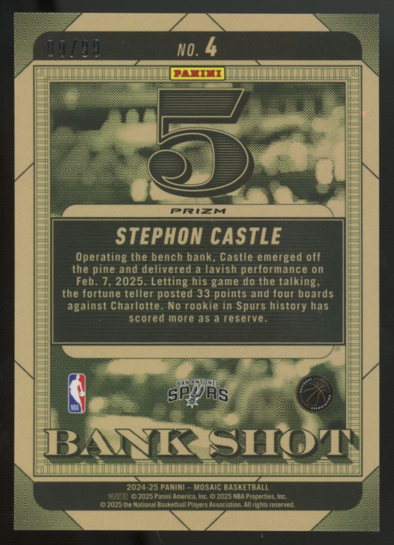 2024-25 Mosaic Stephon Castle RC Bank Shot Purple /99 #4