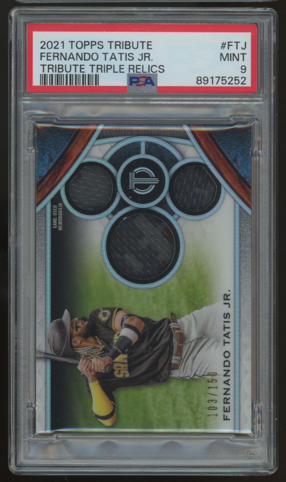 2021 Topps Tribute Fernando Tatis Jr. Triple Relic /150 #TTR-FTJ PSA 9