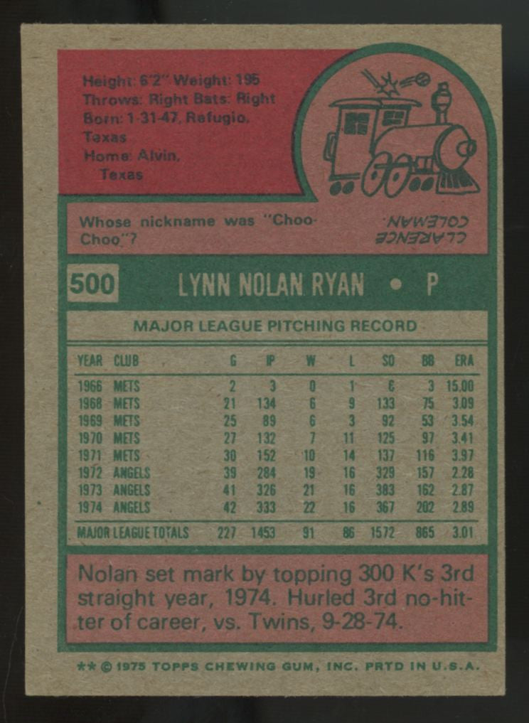 1975 Topps Mini Nolan Ryan #500 VG/EX "A"