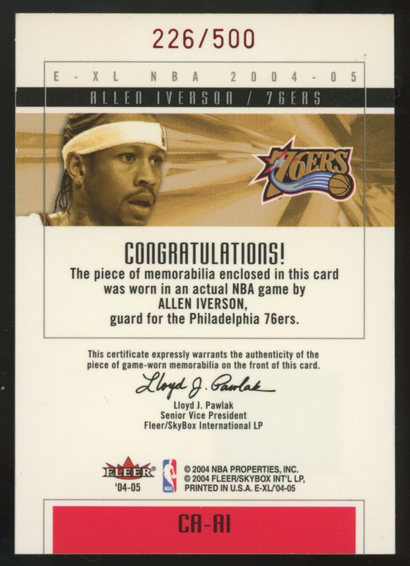 2004-05 Fleer E-XL Allen Iverson Patch /500 #CA-AI