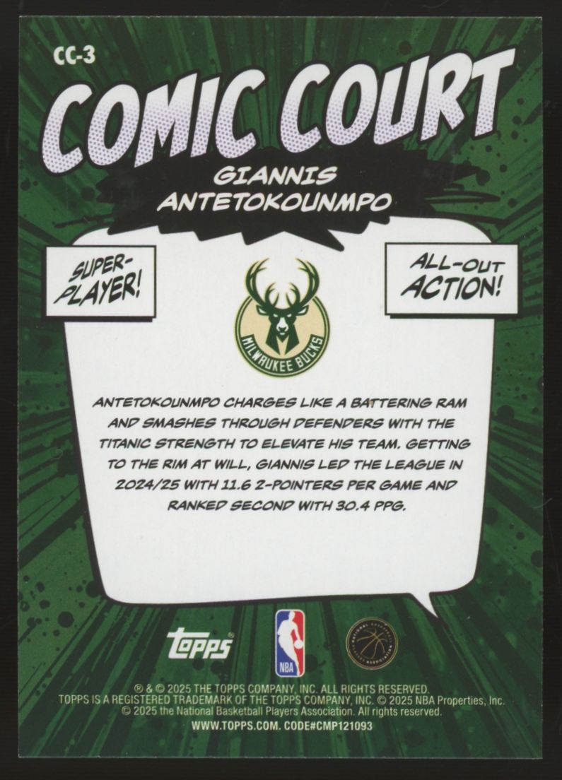 2025-26 Topps Giannis Antetokounmpo Comic Court SSP #CC-3