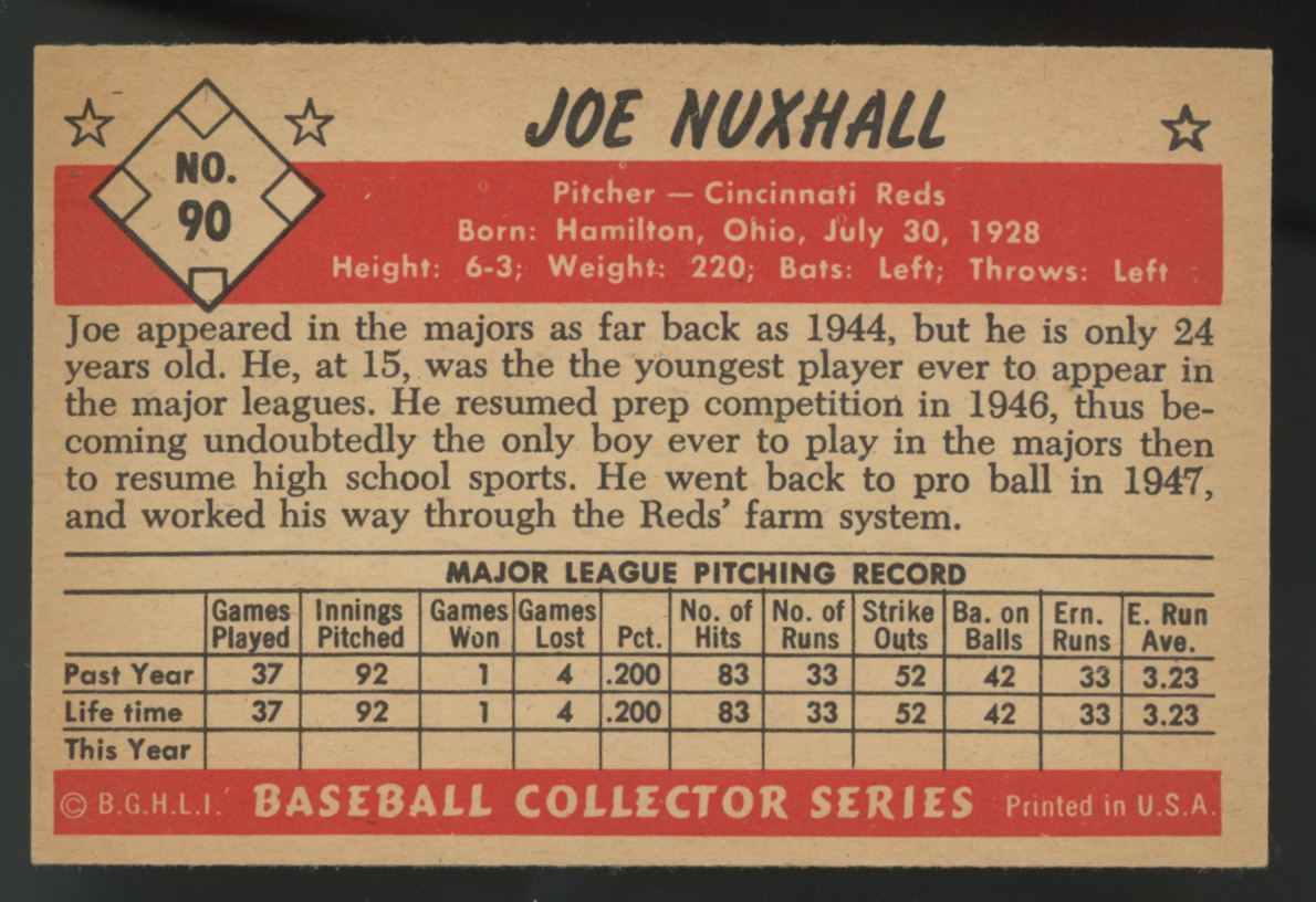 1953 Bowman Color Joe Nuxhall #90 NM