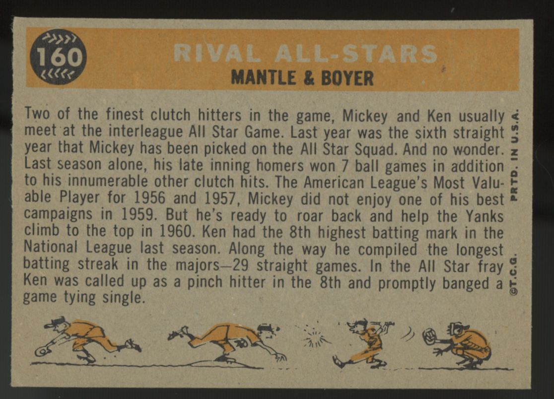 1960 Topps Mantle / Boyer Rival All Stars #160 EX+
