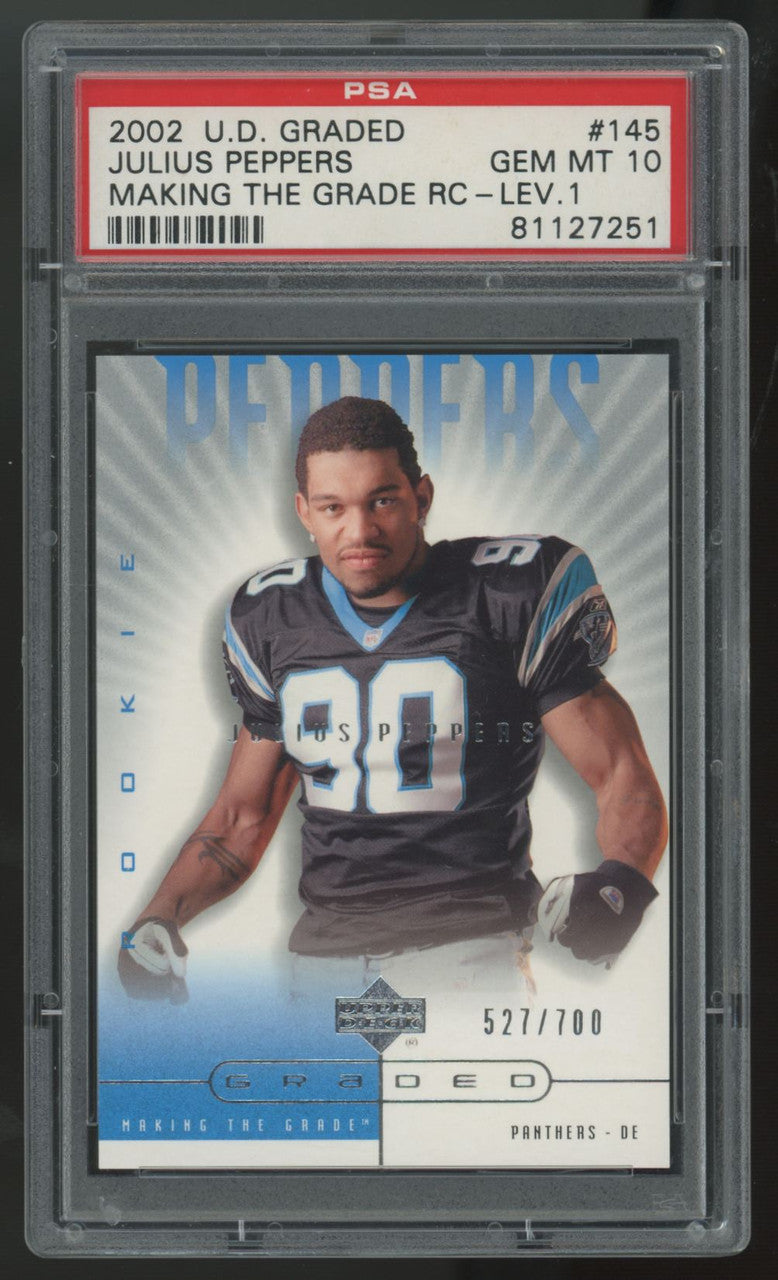 2002 Upper Deck Graded Julius Peppers RC Making The Grade Level 1 /700 PSA 10