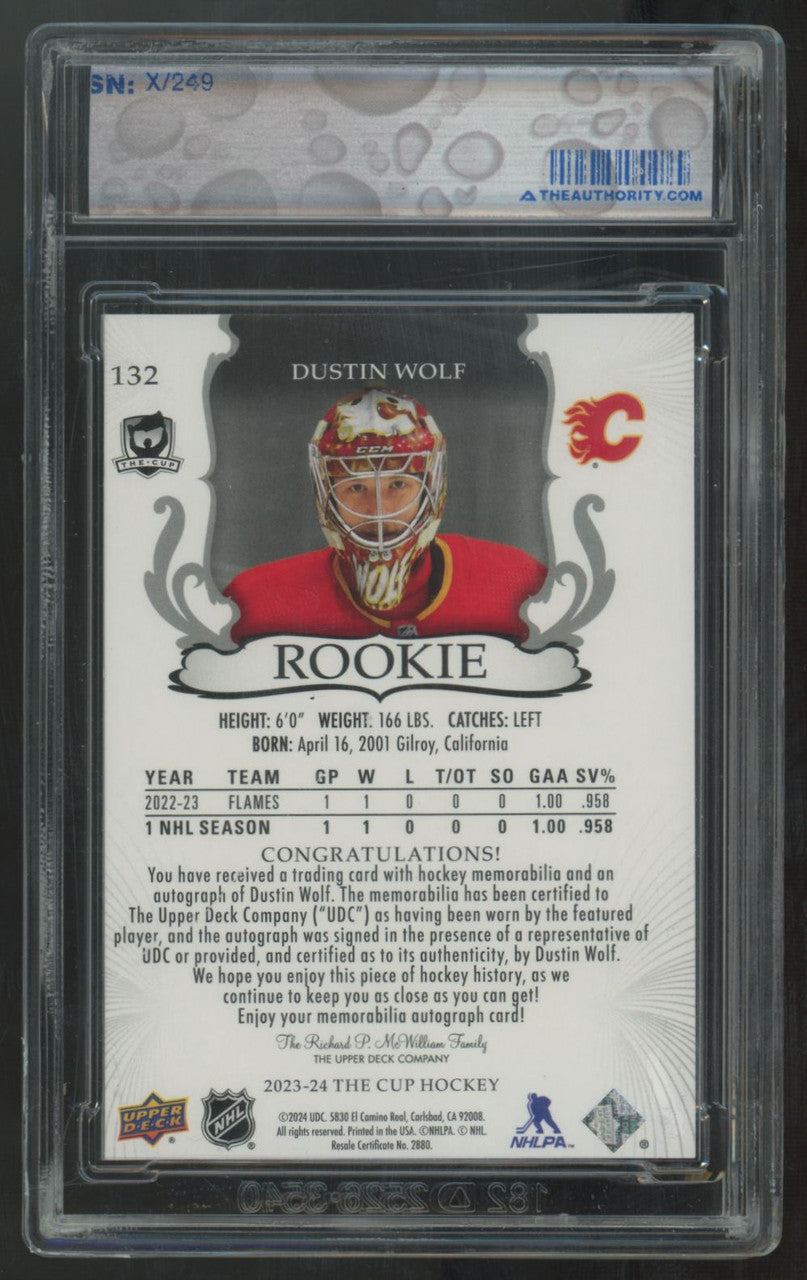 2023-24 Upper Deck The Cup Dustin Wolf RC Patch Auto RPA /249 #132