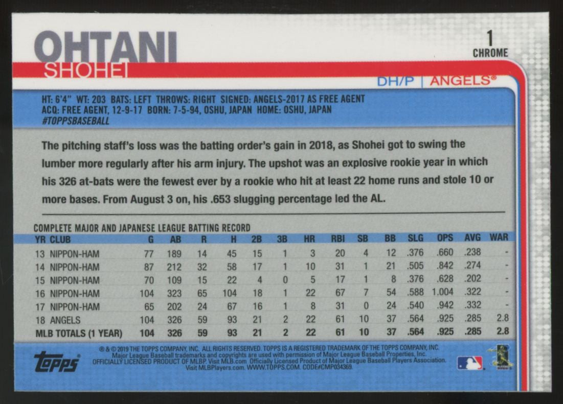 2019 Topps Chrome Shohei Ohtani #1