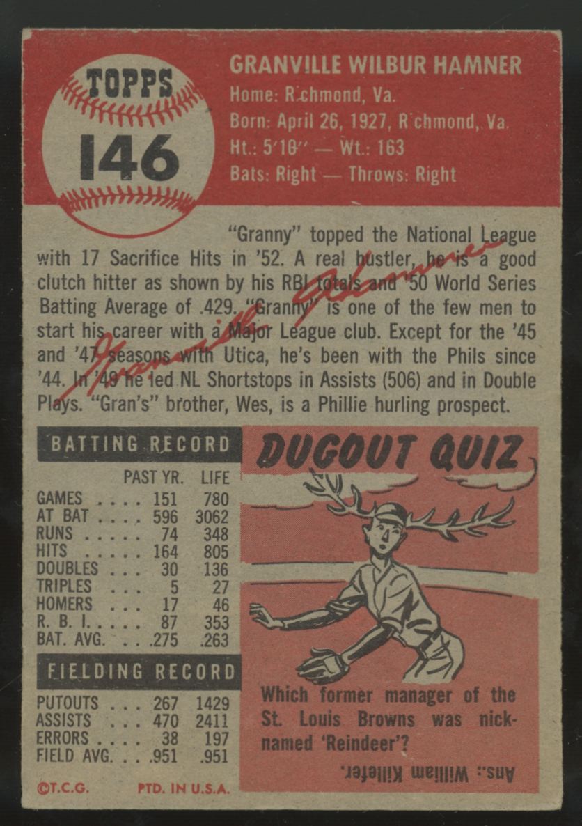 1953 Topps Granville Hamner #146 VG/EX