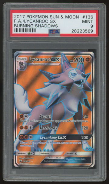 2017 Pokemon Lycanroc GX Burning Shadows Full Art #136 PSA 9