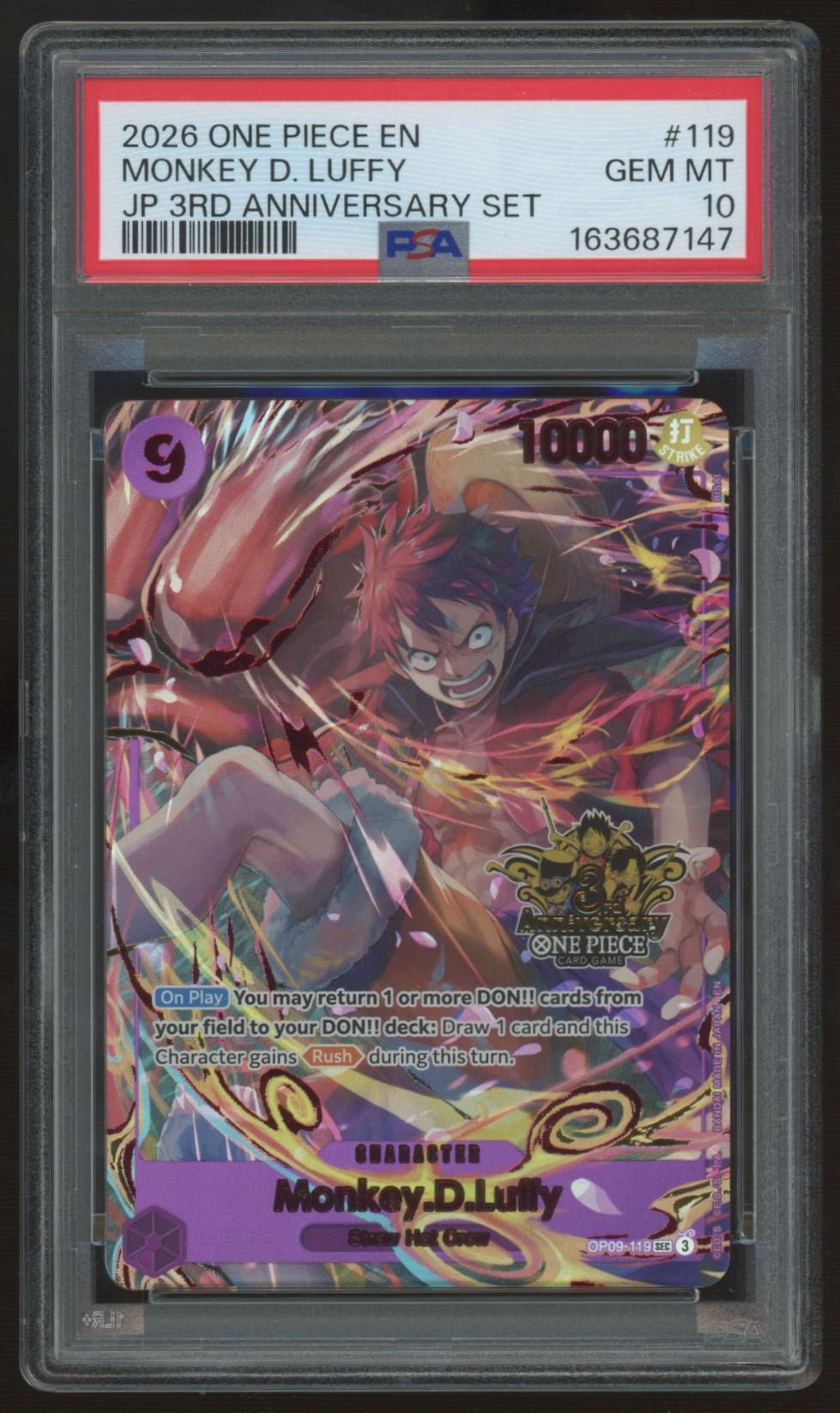 2026 One Piece Monkey D Luffy JP 3rd Anniversary Set Promo #119 PSA 10