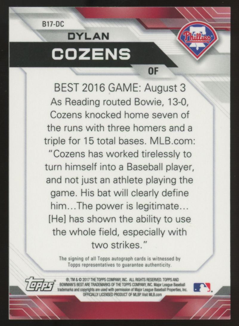 2017 Bowman's Best Dylan Cozens Best Of '17 Red Refractor Auto /10 #B17-DC