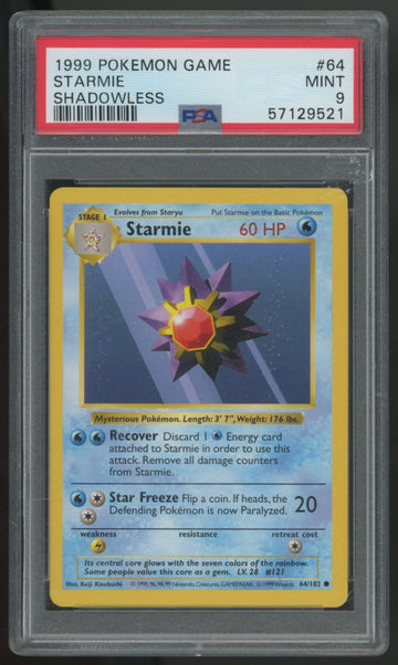 1999 Pokemon Starmie Base Set Shadowless #64 PSA 9