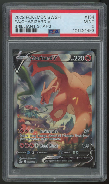 2022 Pokemon Charizard V Brilliant Stars Full Art #154 PSA 9 (B)
