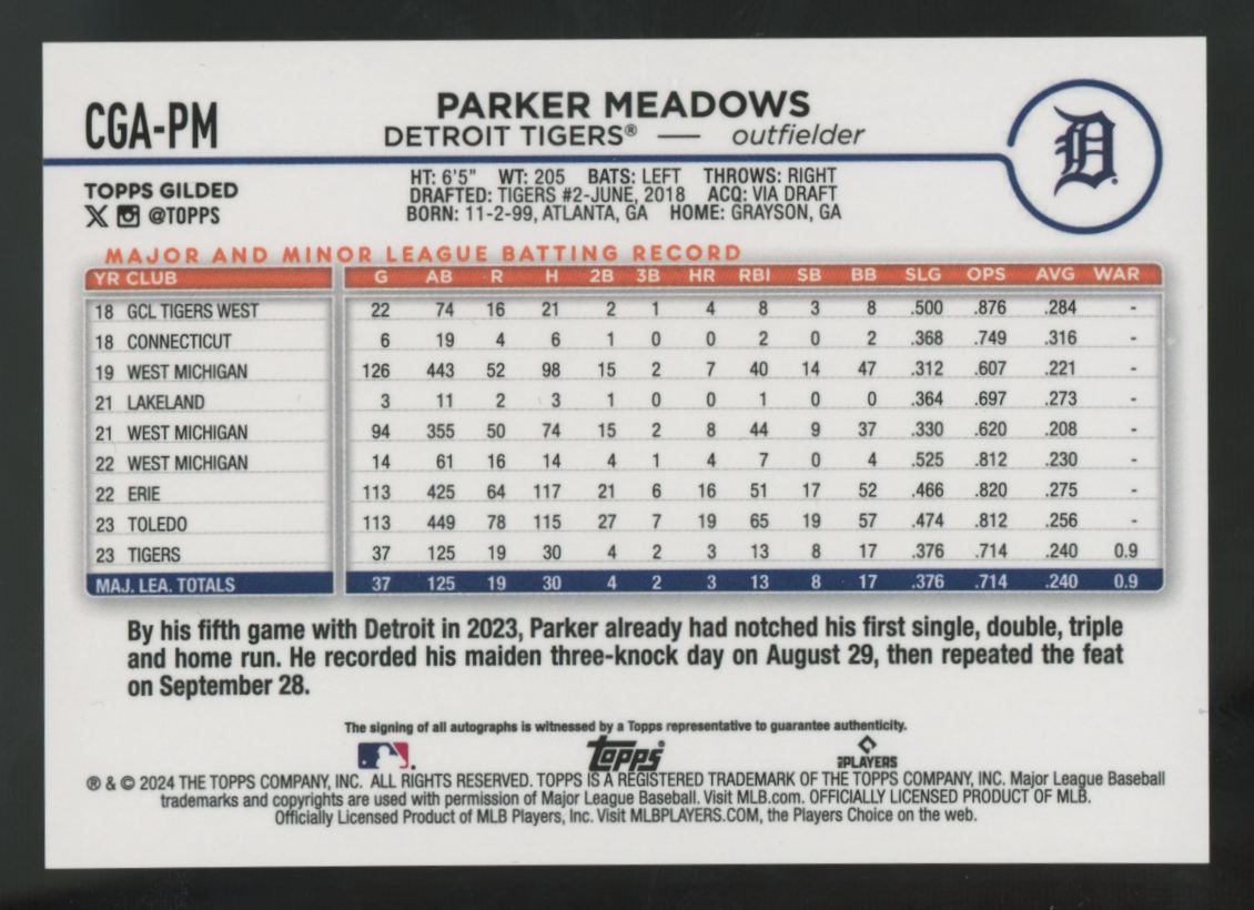 2024 Topps Gilded Parker Meadows RC Chrome Yellow/Gold Auto /75 #CGA-PM