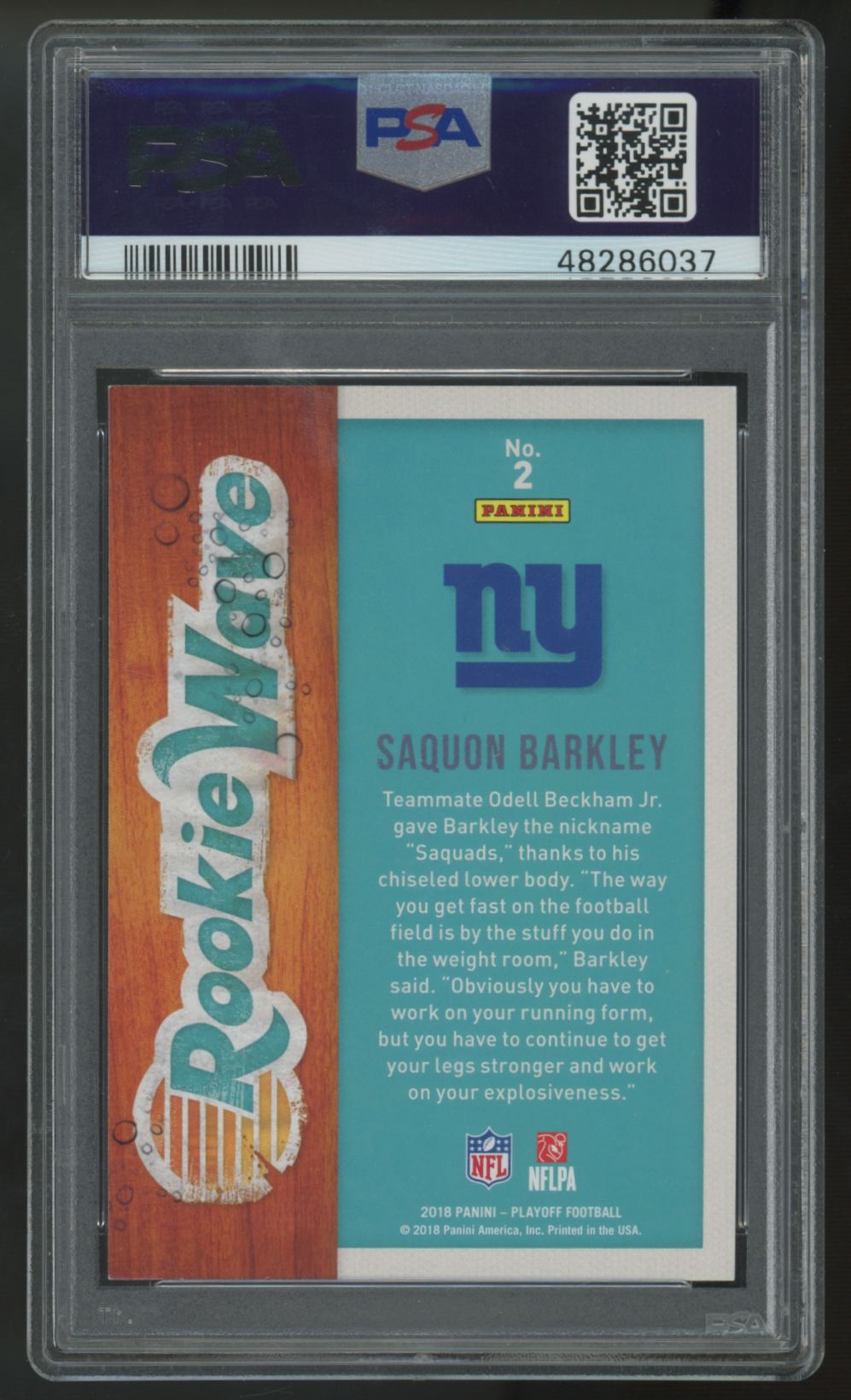 2018 Panini Playoff Saquon Barkley RC Rookie Wave #2 PSA 9