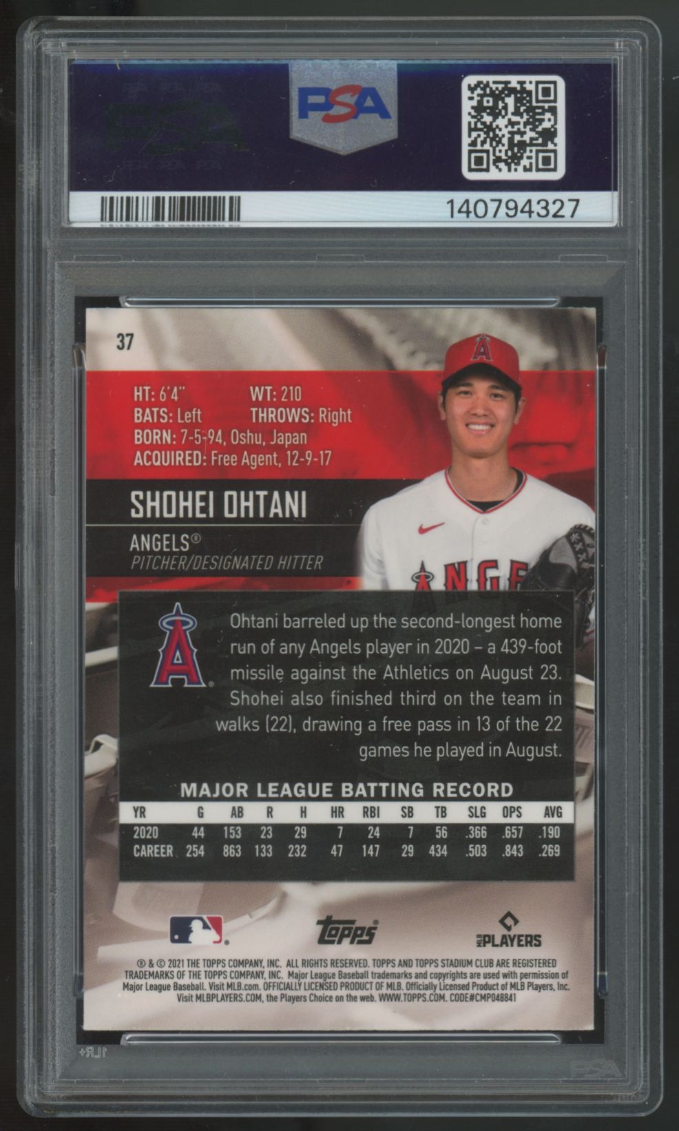 2021 Stadium Club Chrome Shohei Ohtani Variation #37 PSA 7 *327
