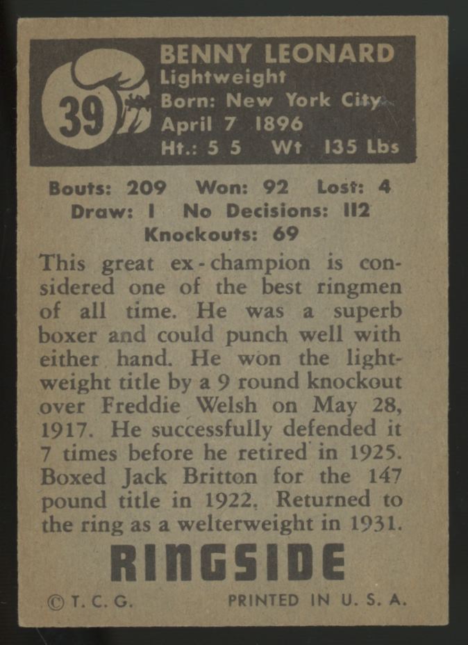 1951 Topps Ringside Benny Leonard #39 EX