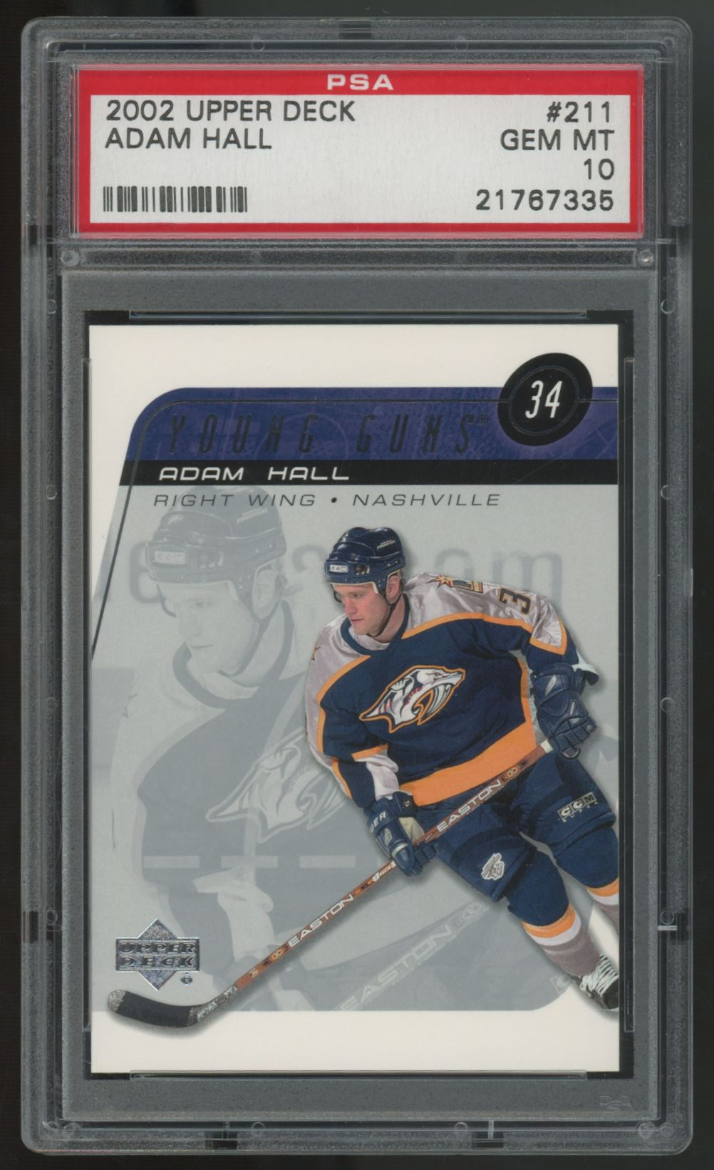 2002-03 Upper Deck Adam Hall RC Young Guns #211 PSA 10