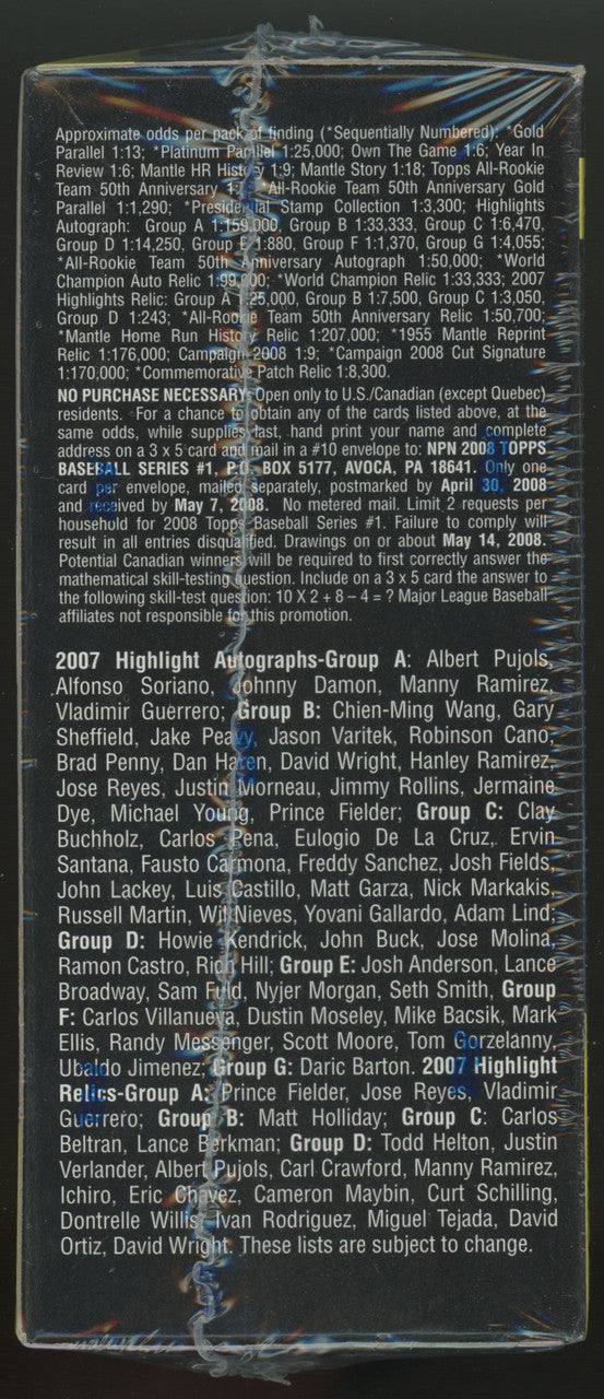 2008 Topps Baseball Series 1 Blaster Box K-Mart Gold Variations Factory Sealed