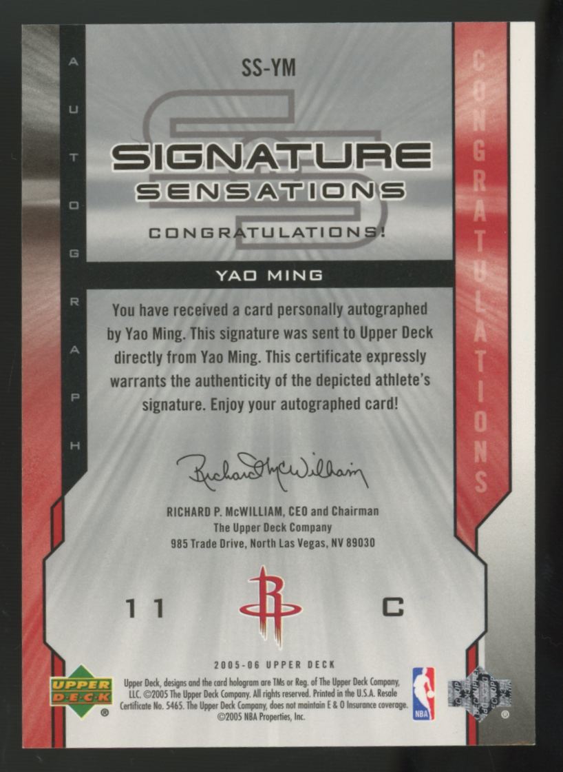 2005-06 Upper Deck Yao Ming Signature Sensations Auto /25 #SS-YM