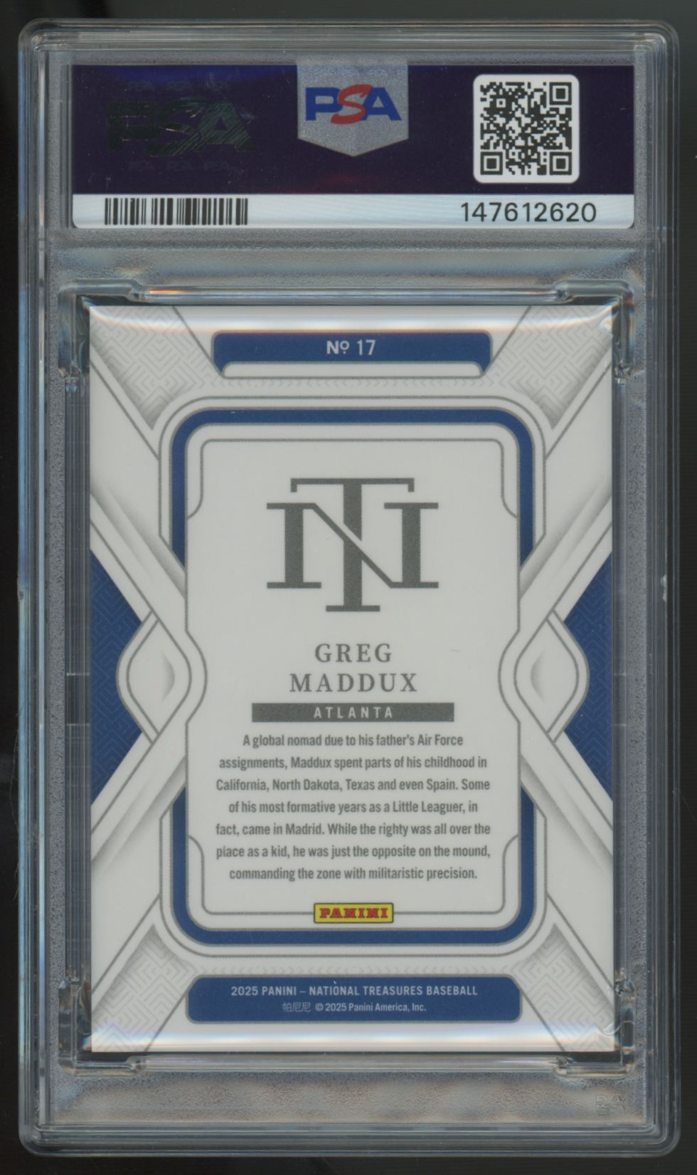 2025 Panini  National Treasures Greg Maddux Holo Gold /10 #17 PSA 9