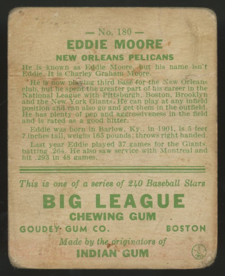 1933 Goudey Eddie Moore #180 F/G