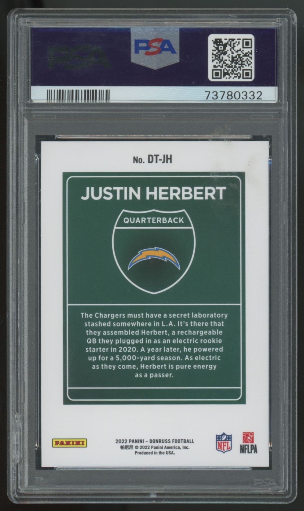 2022 Donruss Justin Herbert Downtown! SSP #DT-JH PSA 10