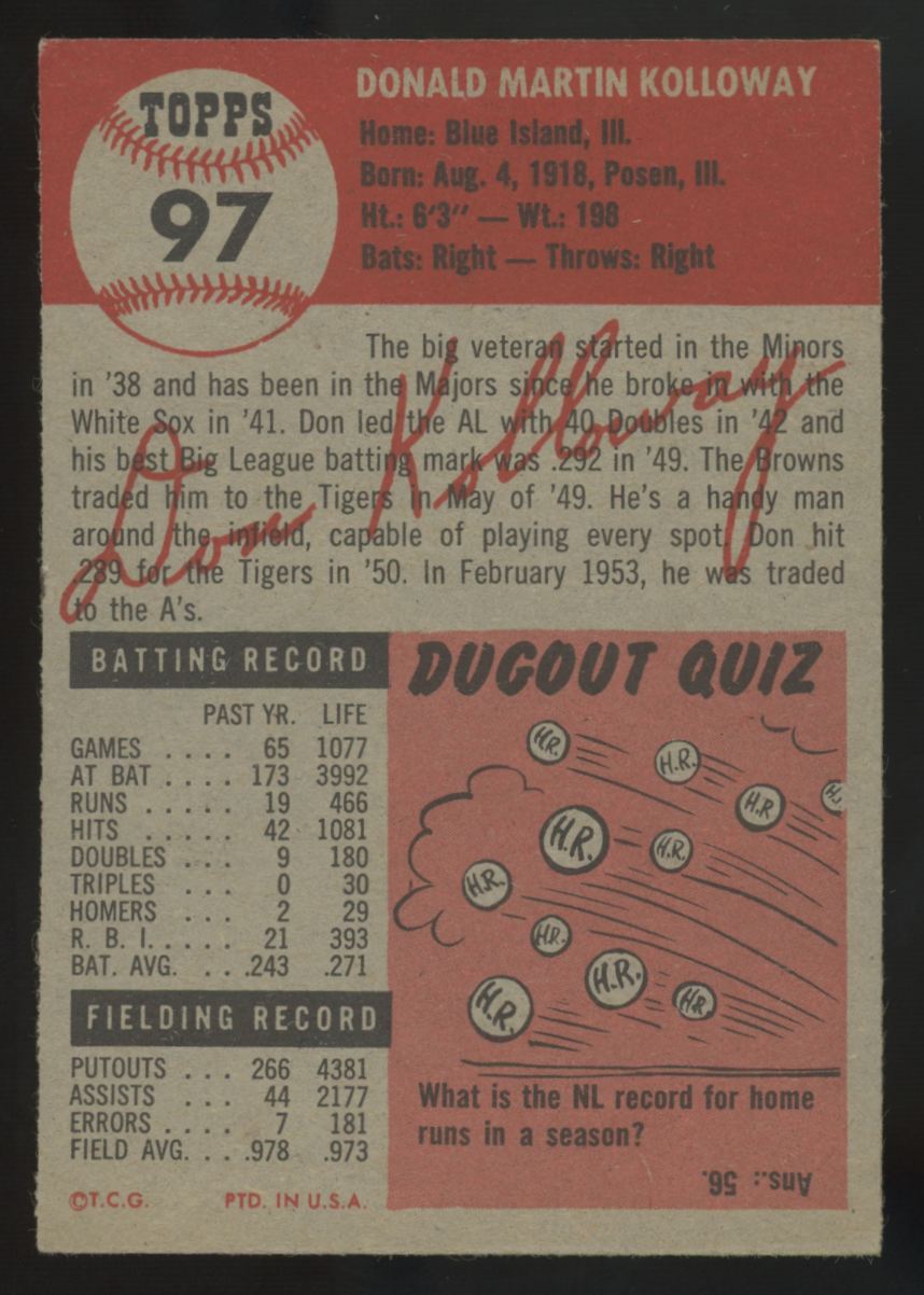 1953 Topps Don Kolloway #97 VG