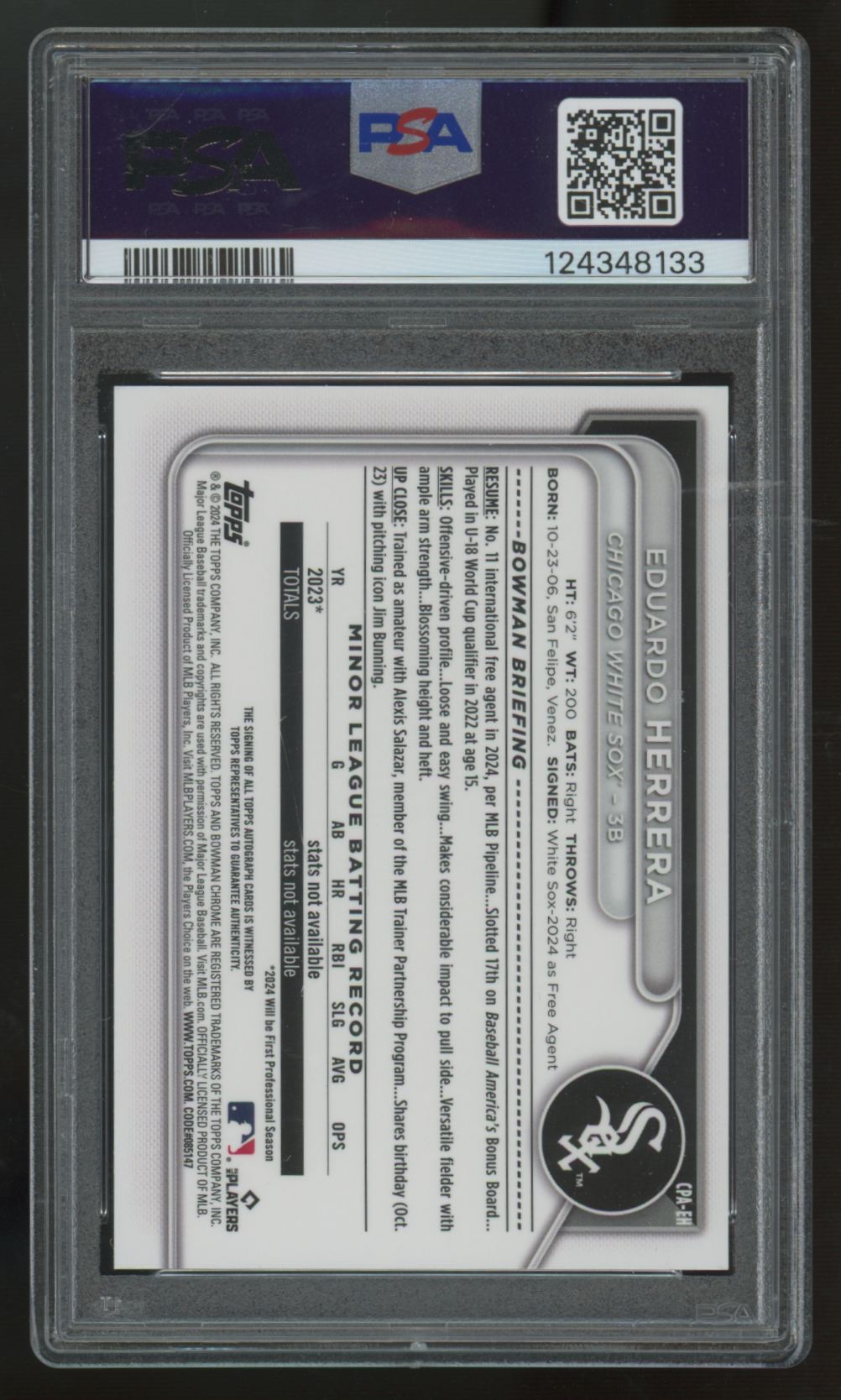 2024 Bowman Chrome Eduardo Herrera 1st Speckle Refractor Auto /299 #CPA-EH PSA 9