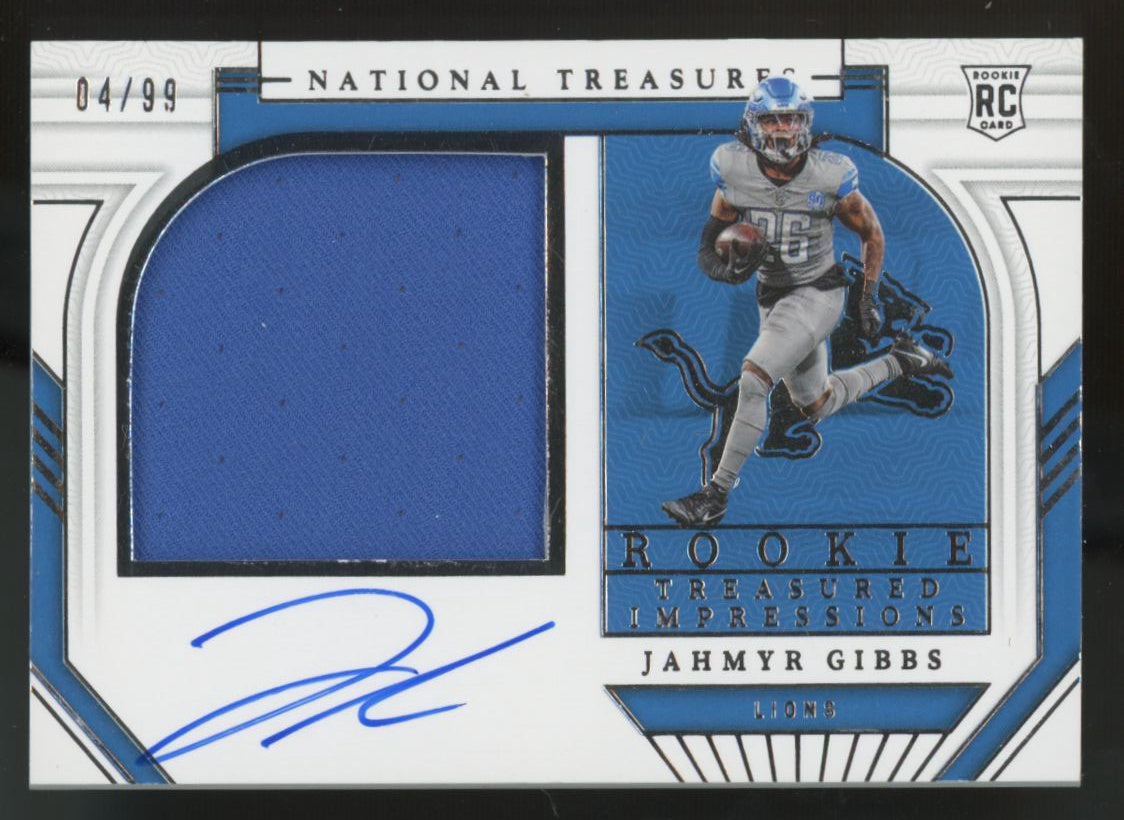 2023 National Treasures Jahmyr Gibbs RC Treasured Impressions Patch Auto RPA /99