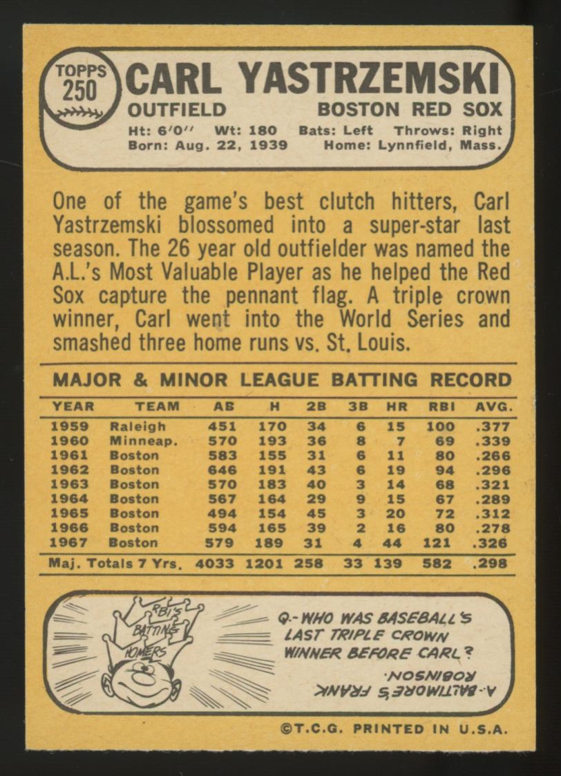 1968 Topps Carl Yastrzemski #250 NM/MT