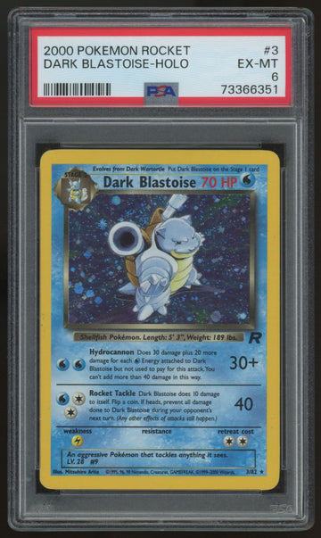 2000 Pokemon Dark Blastoise Team Rocket  Unlimited Holo #3 PSA 6