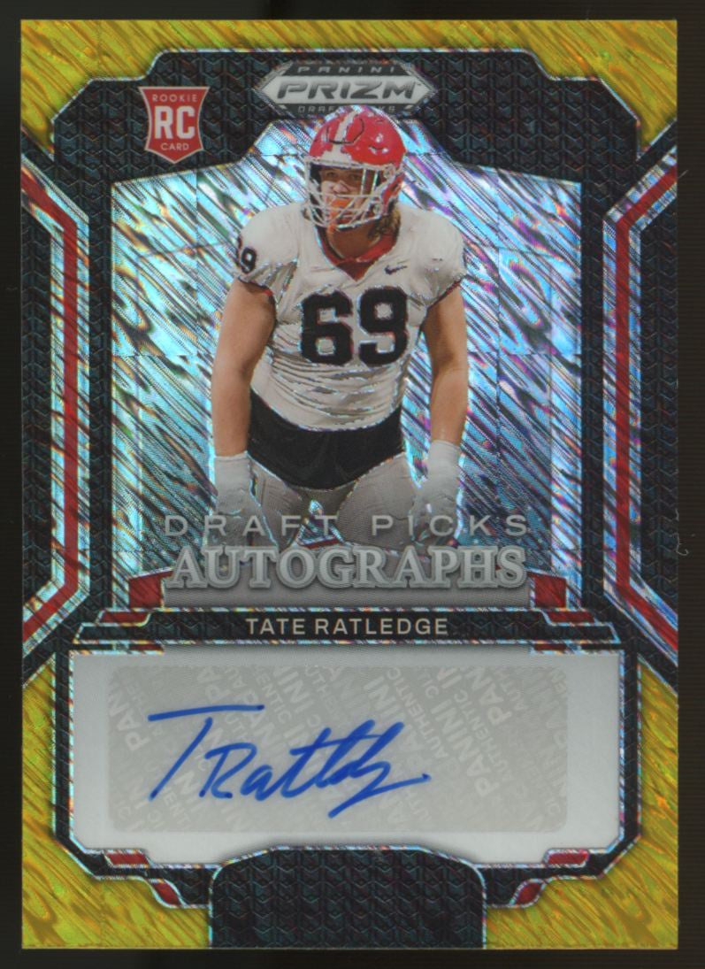 2025 Prizm Draft Picks Tate Ratledge RC Gold Shimmer Auto /15 #DPA-TRE