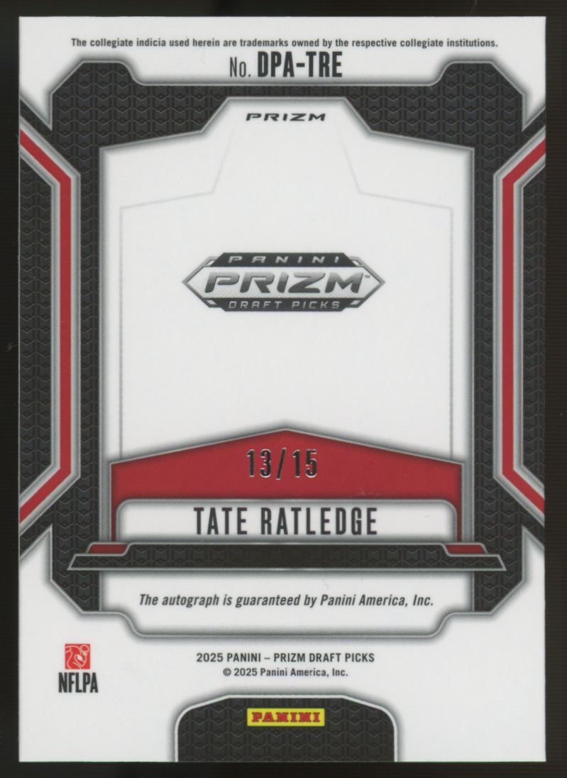 2025 Prizm Draft Picks Tate Ratledge RC Gold Shimmer Auto /15 #DPA-TRE