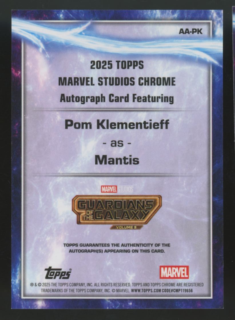 2025 Topps Marvel Studios Chrome Mantis / Pom Klementieff Gold Auto /50 #AA-PK