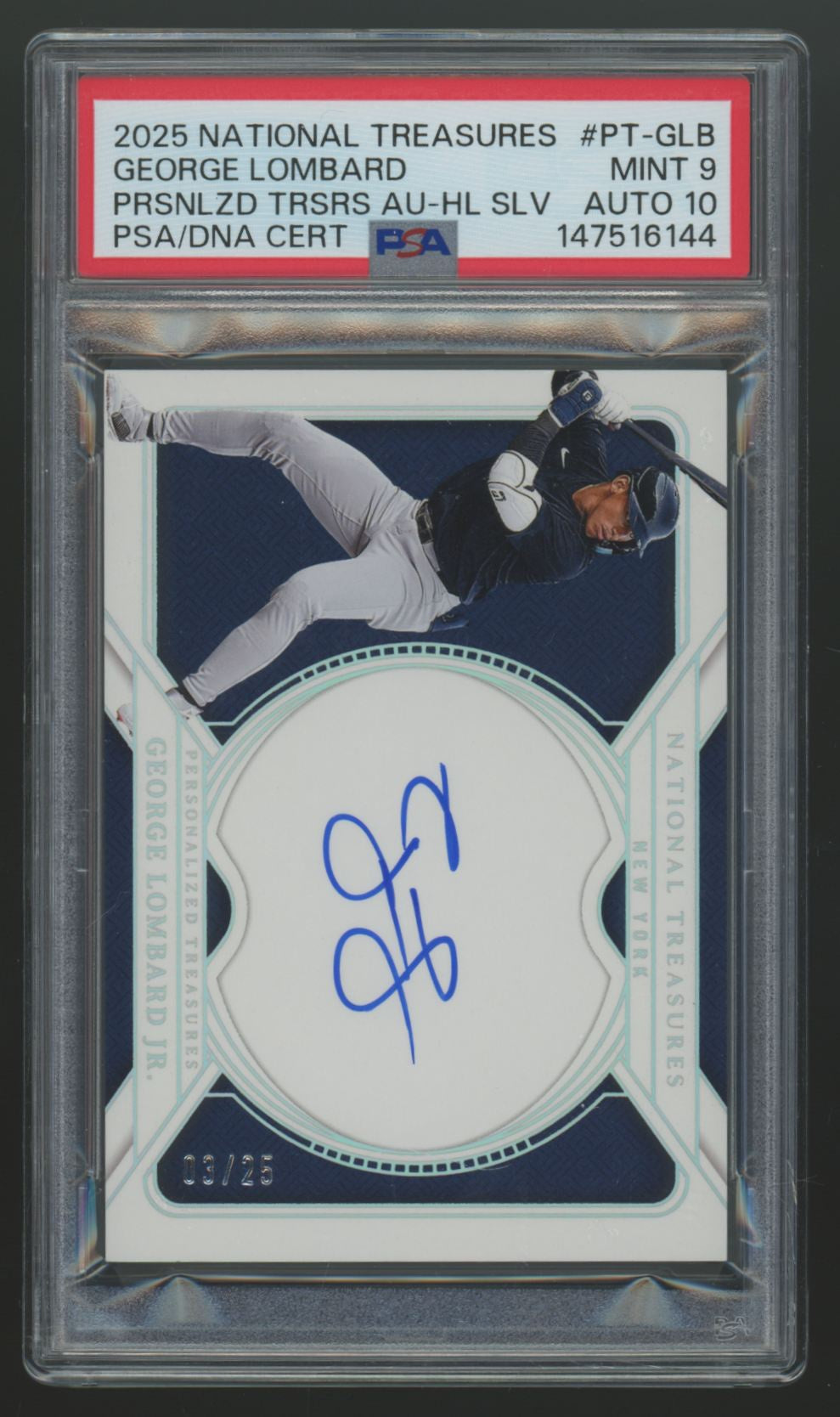 2025 National Treasures George Lombard Jr Personalized Silver Auto /25 PSA 9 10