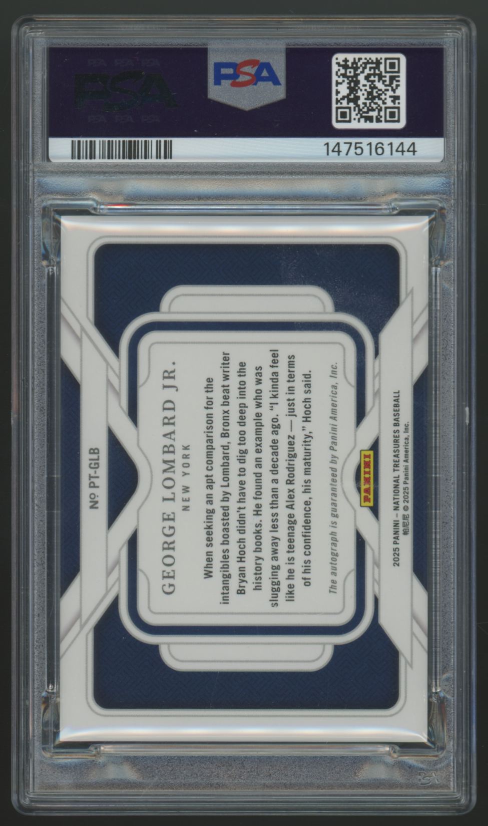 2025 National Treasures George Lombard Jr Personalized Silver Auto /25 PSA 9 10