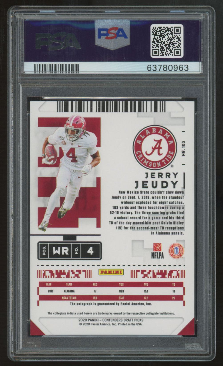 2020 Panini Contenders Draft Jerry Jeudy RC Draft Ticket Auto 1/1 #103 PSA 9 10