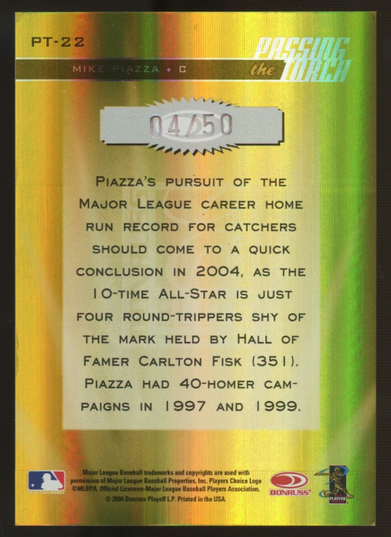 2004 Donruss Elite Mike Piazza Passing The Torch Gold /50 #PT-22
