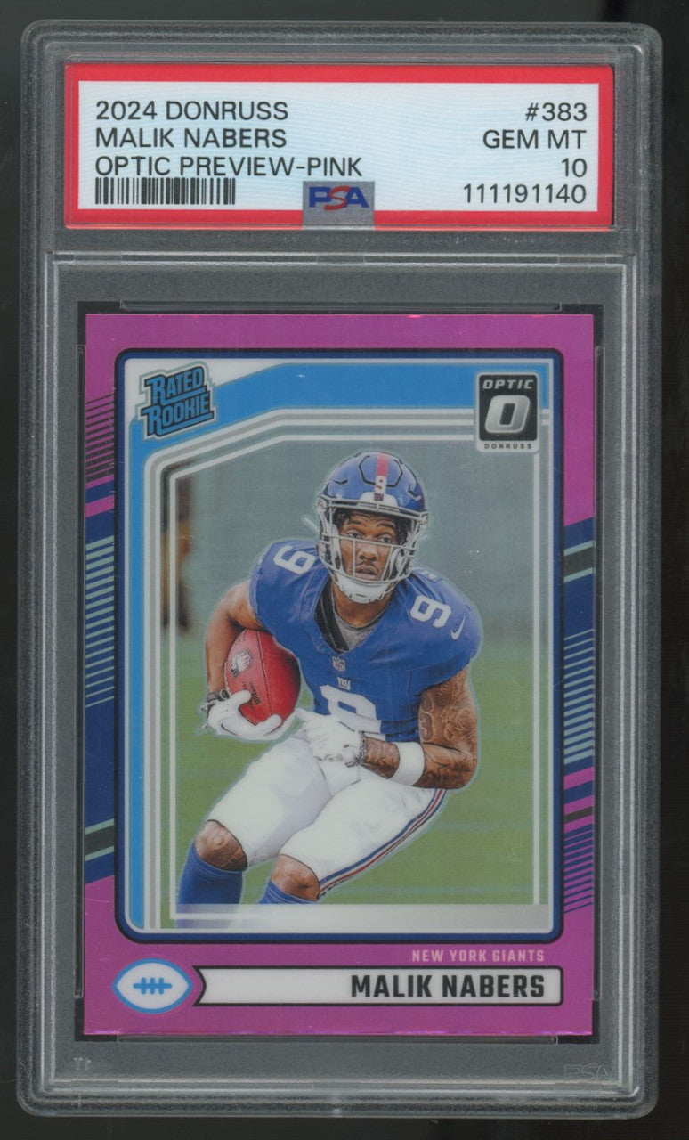 2024 Panini Donruss Malik Nabers RC Rated Rookie Optic Preview Pink #383 PSA 10