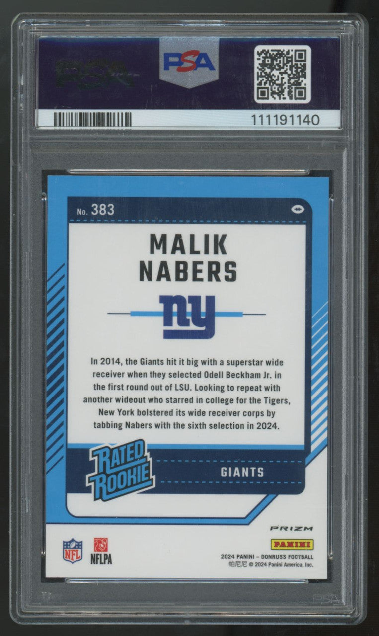 2024 Panini Donruss Malik Nabers RC Rated Rookie Optic Preview Pink #383 PSA 10