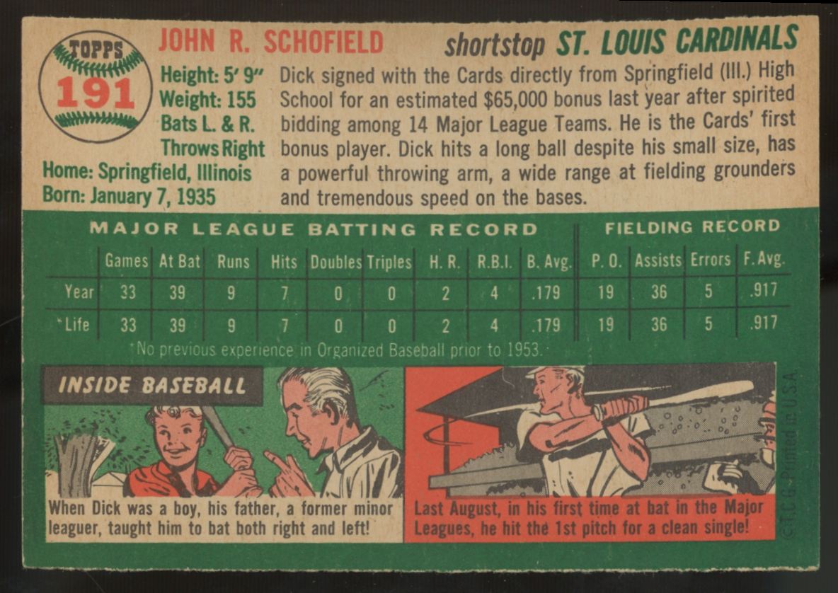 1954 Topps Dick Schofield #191 EX-MT