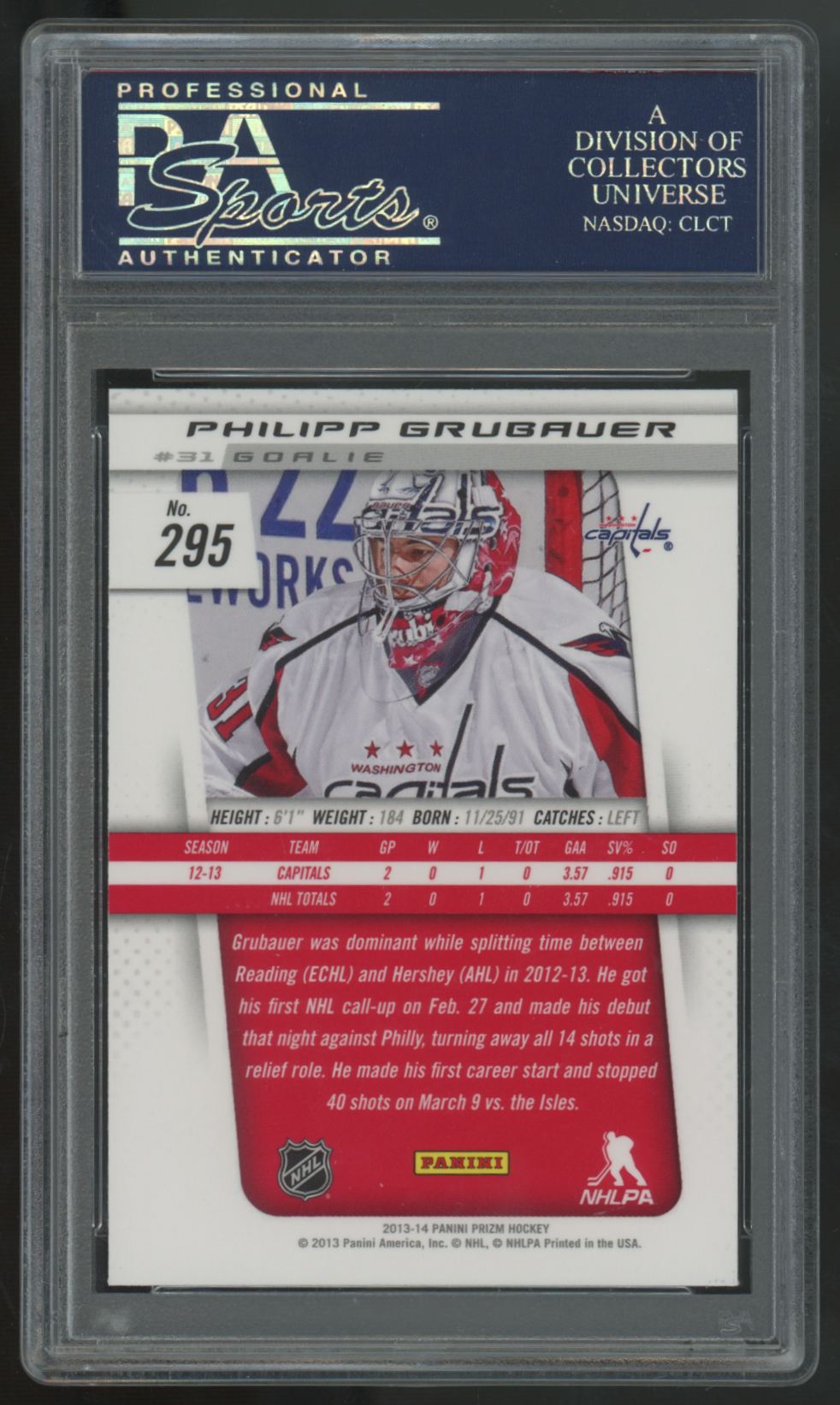 2013-14 Panini Prizm Philipp Grubauer RC #295 PSA 10