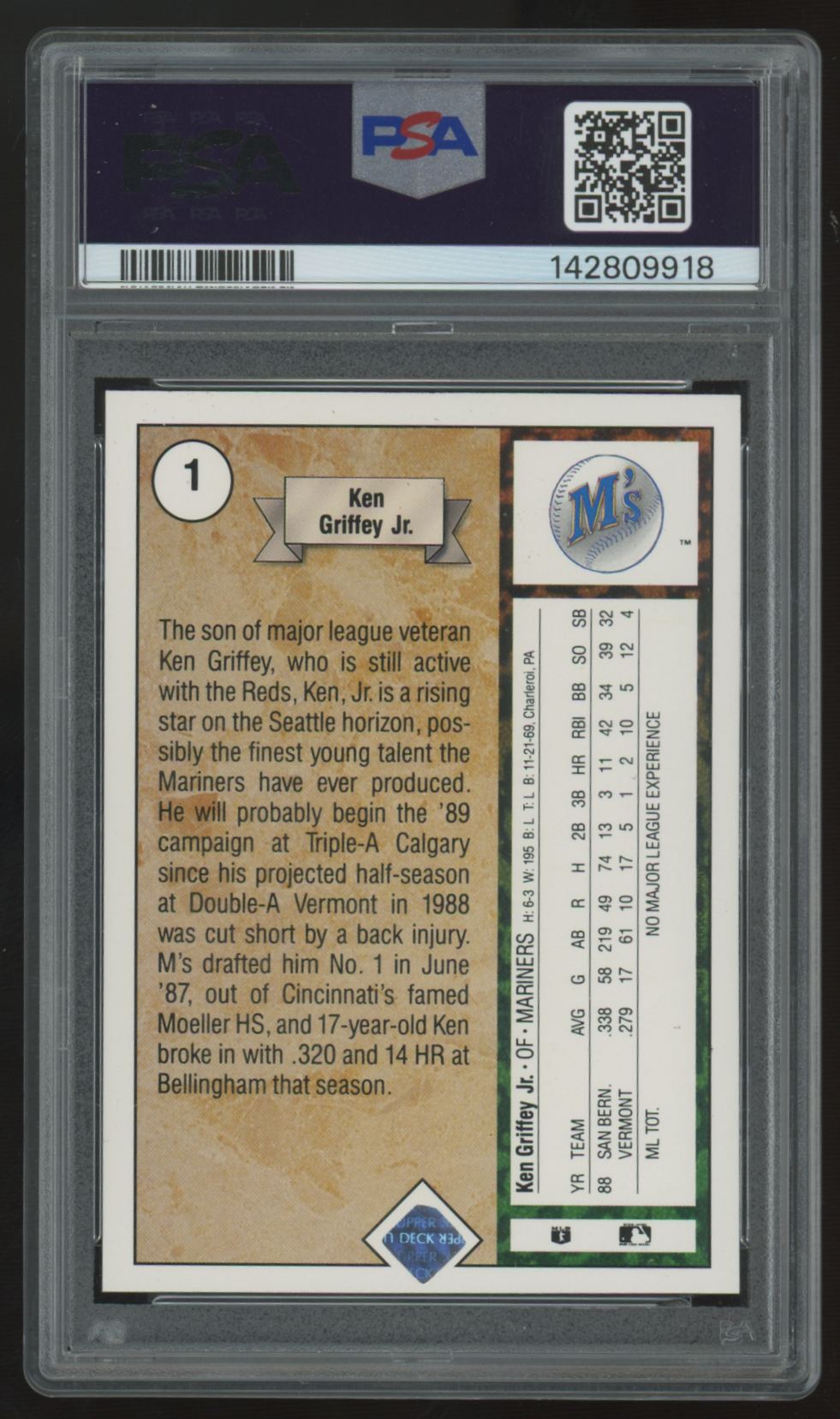 1989 Upper Deck Ken Griffey Jr. RC #1 PSA 8 *918