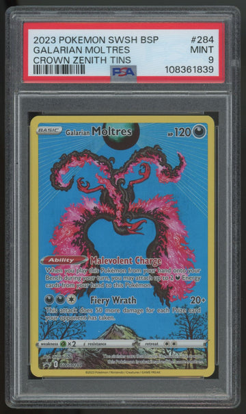 2023 Pokemon Galarian Moltres Crown Zenith Tin Promo #284 PSA 9