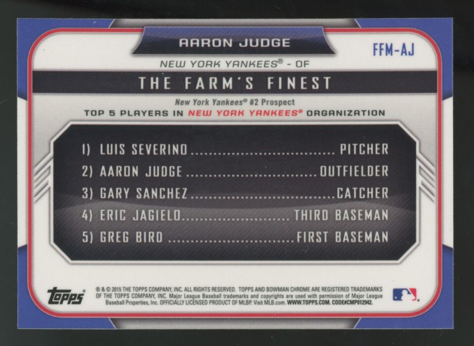 2015 Bowman Chrome Aaron Judge The Farm's Finest Mini #FFM-AJ